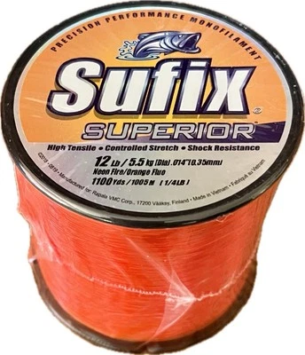 Суффикс превосходный HI-VIS 12 фунтов тест мононити рыболовная леска 1100 ярдов катушка 1/4 фунта - Изображение 1 из 4