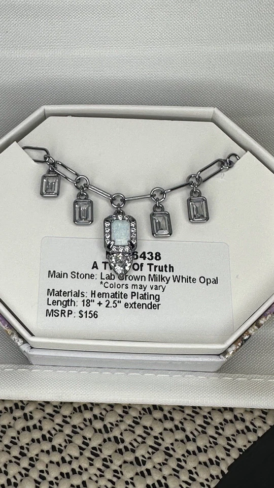 Bomb Party NK86438 A Twirl Of Truth LC White Opal Hematite Necklace Charm - Image 1 of 1
