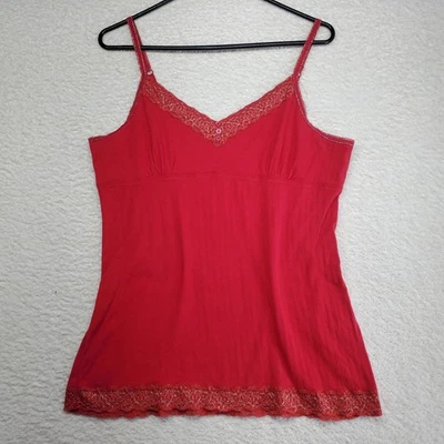 Vintage Women's Cami Babydoll Top XL Red Lace Trim Ribbed Knit Camisole Tank Y2K - Image 1 of 4