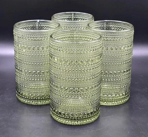 Pottery Barn Jupiter Beaded Drinking Cocktail Glasses Green 10 Oz Set Of 4 - Picture 1 of 10