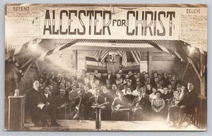 Postcard RPPC Religious Church Meeting in Alcester, SD. Alcester for Christ - Picture 1 of 2