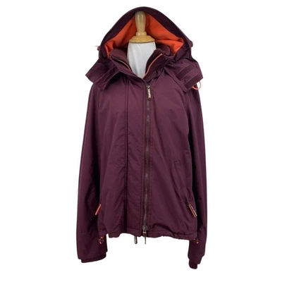 Женская куртка Superdry L большая бордовая ветровка на молнии с капюшоном на двойной молнии - Изображение 1 из 4