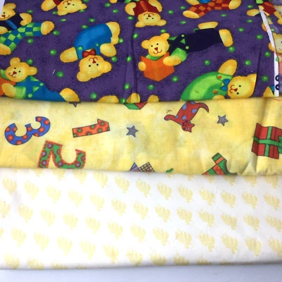 Cotton Fabrics Kids Room Pillows Bedding White Yellow Toys Bears 3.5 Yds - Image 1 of 4