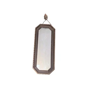 Antique Art Deco 1920 Wall Mirror w/ Original Rope & Polychrome Wood Hanger - Picture 1 of 5
