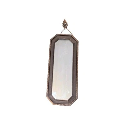 Espejo de pared antiguo Art Deco 1920 con cuerda original y percha de madera policromada Foto 1 de 4