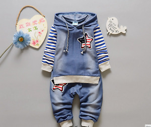 2pcs Kids Baby clothes baby clothes denim outfits hoodie top+ jeans outfits