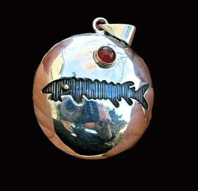 Anhänger Silber 925 Indianer Sternzeichen Lachs Amulett hl Stein Karneol 4x5cm - Bild 1 von 4