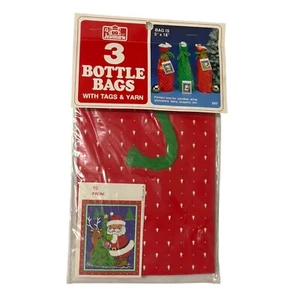 Sacchetti bottiglia Natale 1984 vintage 3 etichette Jeanmarie Babbo Natale filato nuovo vecchio magazzino - Foto 1 di 4