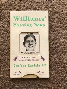 1910 Williams Shaving Soap Mechanical face Puzzle trade card - Picture 1 of 3