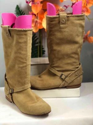 JACK ROGERS Tan Brown Suede Slouch Harness Mid Calf Boots Sz 7.5 M - Image 1 of 4