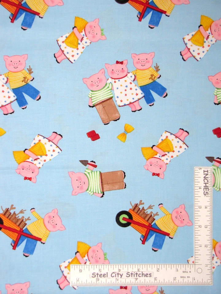 Tela de algodón Three Little Pigs para vivero Timeless Treasures C7120 21" de largo Foto 1 de 1