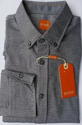 New Hugo BOSS mens grey polka dot slim fit long sleeve cotton suit shirt £95 S M - Image 1 of 4