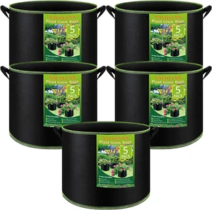 5-Pack 5 Gallon Grow Bags Heavy Duty Aeration Fabric Pots with Handles Thickened - Picture 1 of 12