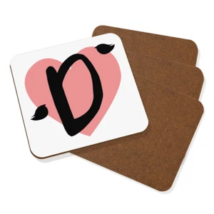 Letra D Corazón Alfabeto Posavasos Conjunto De 4 - San Valentín Amor - Imagen 1 de 1