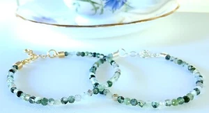 MOSS AGATE MINIMALIST bracelet 3mm Faceted gemstones Delicate crystal bracelet - Bild 1 von 15