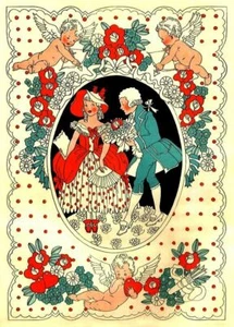 Set of TWO 5x7 CUPID'S TARGET Vintage Valentine Handmade Cotton Fabric Blocks - Picture 1 of 1