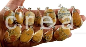 Natural Maligano Jasper Gemstone Bezel Pendants, 925 Silver Plated Pendants M7 - Picture 1 of 3