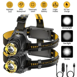 990000LM LED Stirnlampe Wiederaufladbare Stirnlampe Zoombar Kopflampe Taschenlampe - Bild 1 von 39