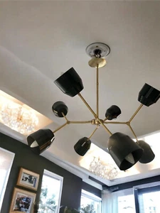 Gold arm 8 - black shade italian stilnovo light fixture - Picture 1 of 6