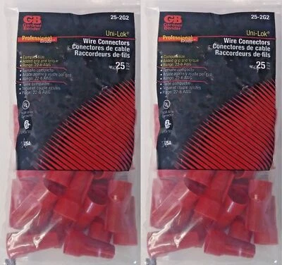 Conectores de cable rojo Gardner Bender 25-2G2 Uni-Lok 22-6 AWG EE. UU. (2 paquetes de 25) Foto 1 de 3