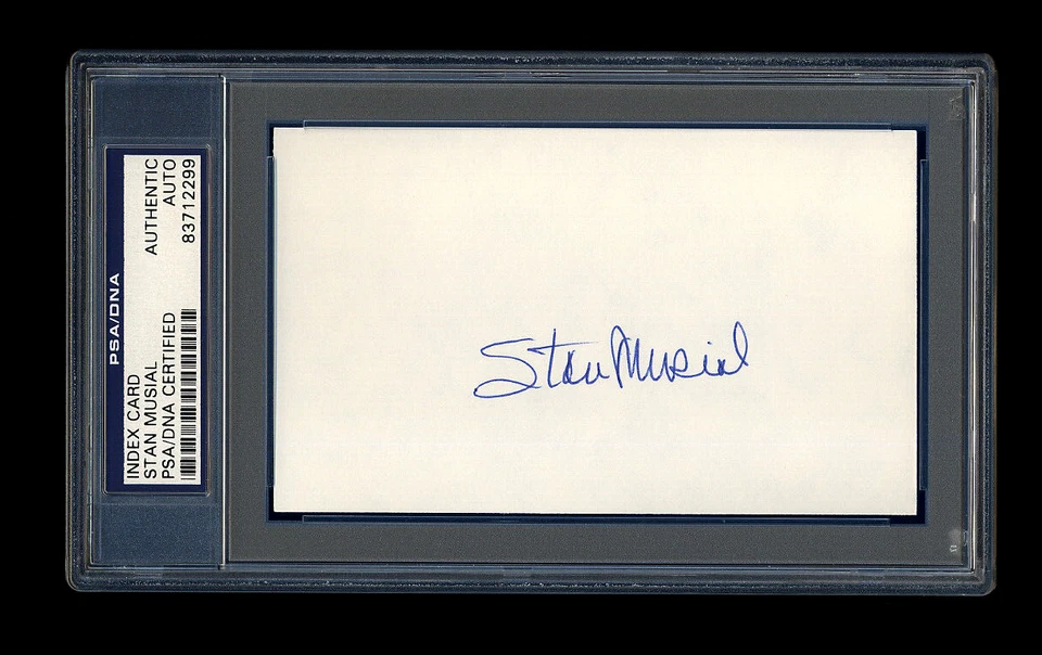 STAN MUSIAL SIGNED INDEX CARD PSA/DNA SLABBED HOF AUTOGRAPHED ST LOUIS CARDINALS - Image 1 of 1