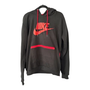 Sudadera con capucha vintage Nike etiqueta roja cremallera bolsa jersey negro y rojo XL - Imagen 1 de 4