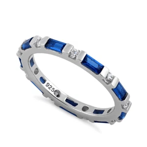 Sterling Silver Blue Sapphire and White CZ Eternity Ring Size 6 New - Picture 1 of 7