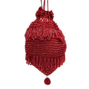 1920s Red Beaded And Crochet Dancing Drawstring Purse With Fringe - Picture 1 of 8