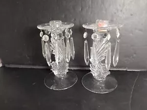 Vintage Mid Century Modern Lusters Fostoria Baroque Candle Stick Holders Pair - Picture 1 of 2