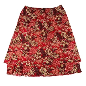 Vtg George Womens 14W/16W Red Print Pull On Layered Midi Skirt Nylon Polyester - Picture 1 of 9