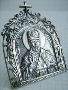 925 Sterling Silber Ikone Nikolaus Wundertäter Heiler Wächter Schutzpatron - Bild 1 von 12