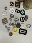 Lot Of 23 Antique Buckles-celluloid Wood Metal Plastic-Victorian-20s-Old Sewing-