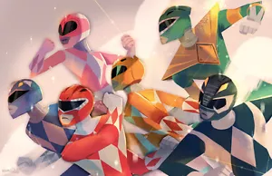 Power Rangers Team of Superhero Ninjas Attack Stylized Artwork Lithograph Print - Picture 1 of 1