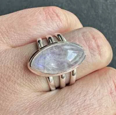 Belli Arcobaleno Pietra di Luna Gemma 925 Argento Sterling, Fatto a Mano Anello - Immagine 1 di 4