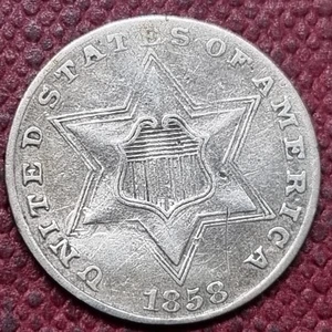 1858 Three Cent Piece 3c Silver Trime Higher Grade #94304 - Picture 1 of 2