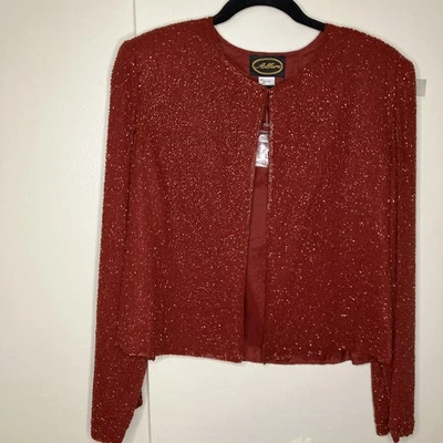 ALLURE Sz XS Vintage 80’s 100% Silk Beaded Red Long Sleeve Holiday Party Jacket - Image 1 of 4