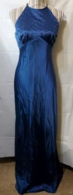 Maxi Vestido Formal Zum Zum By Niki Livas Damas 9/10* Azul Cuello Halter Lentejuelas Baile de graduación Foto 1 de 4