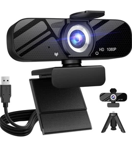 Full HD Webcam with Built-in Microphone and Rotatable Tripod, 1080P Video - Afbeelding 1 van 3
