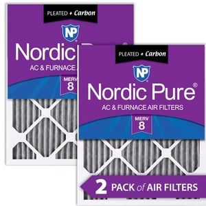 12x20x1 (11_1/2x19_1/2) Furnace Air Filters MERV 8 Pleated Plus Carbon 2 Pack - Picture 1 of 7