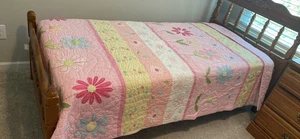 Pottery Barn Kids TWIN Quilt Blanket Daisy Garden Pink Cottagecore Bedding - Picture 1 of 2