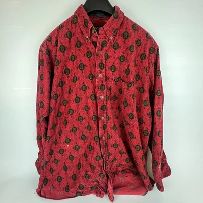 Camisa de pana vintage Chaps Ralph Lauren para hombre - estampado geométrico talla abotonada Foto 1 de 4