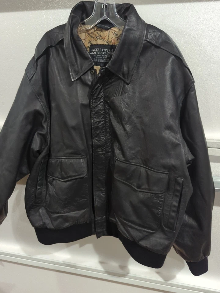 Vintage Men’s Sz XL Tall Saddlery Goatskin Leather Bomber A-2 Flight Jacket USAF - Image 1 of 4