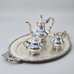 Set caffè vintage Reed & Barton Regent 5600 con vassoio piatto argento Webster Wilcox - Foto 1 di 23