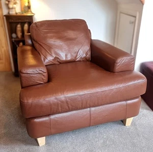 Brown Leather Sofa Armchair, Club Seat - Picture 1 of 7
