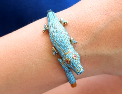 925 Sterling Silver Animal Lab Created Turquoise Bracelet , Cuff , Bangle - Image 1 of 4