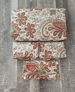 4pc Pottery Barn CHARLIE PAISLEY Red KING Duvet & 2 Std Shams 1 Euro Sham - Picture 1 of 7