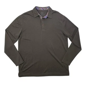 Bugatchi Uomo Shirt Mens Large Dark Chocolate Modal Rayon Blend Long Sleeve Polo - Picture 1 of 10