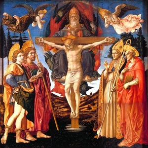 PISTOIA SANTA TRINITÀ ALTARPIECE SAINTS JESUS BY PESELINO AND FRA LIPPI REPRO - Picture 1 of 3