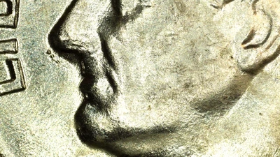 BU 1956-D Silver Roosevelt Dime with Die Crack on and under nose-Nose Ring (3) - Image 1 of 3