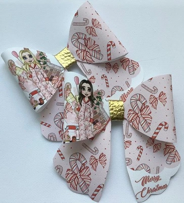 CANDY MAKEUP OLDER GIRLS 4" PRINTED CANVAS FABRIC SAILOR BOW TEMP MAKE HAIR BOW - Image 1 of 4